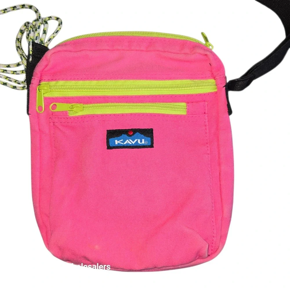 KAVU Crossbody Bag‎ Neon Pink Green Festival Travel Adjustable Strap